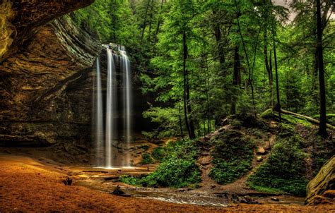 Wallpaper Forest Waterfall Logan Ohio Ohio Hocking