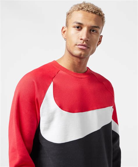 Nike Cotton Big Swoosh Crew Sweat In Red For Men Lyst