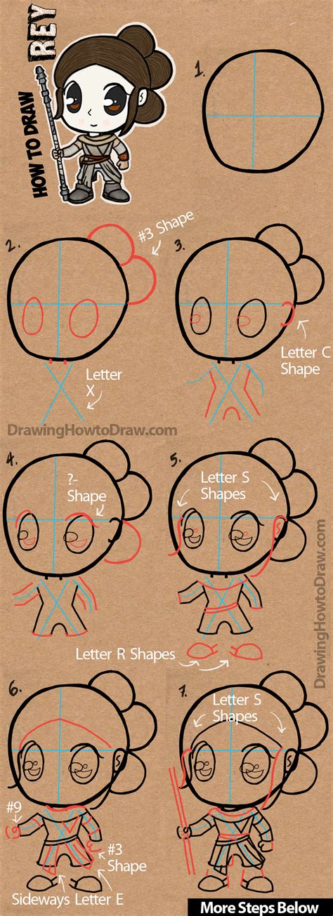 How to Draw Cartoon Chibi Rey from Star Wars The Force ...