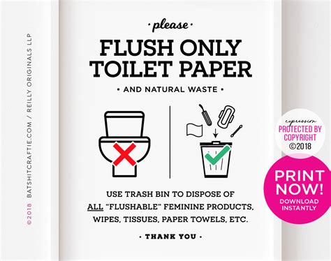 Flush Only Toilet Paper Infographic Printable Bathroom Sign Etsy Canada