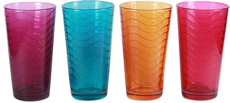 Circle Glass 17 Ounce High Tide Colored Drinking Glasses Set Of 4