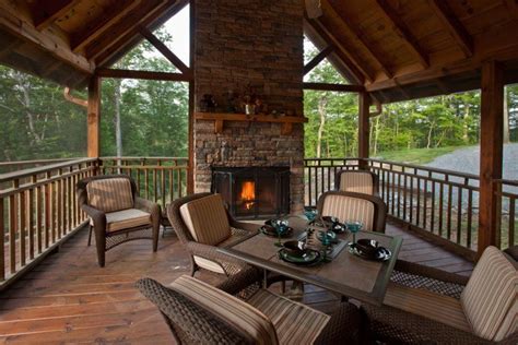 Wildernesslodge Porch Fireplace Rustic Outdoor Fireplaces Patio