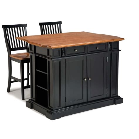 Home styles aspen kitchen island with 2 bar stools. Home Styles Americana Black Kitchen Island With Seating ...