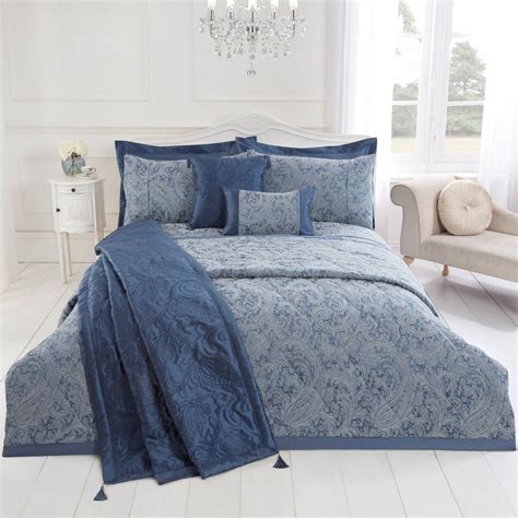 Paisley Chambray Blue Luxury Cotton Rich Jacquard Duvet Cover Julian