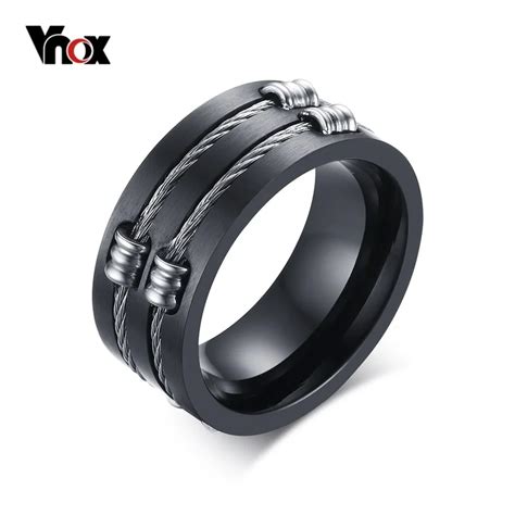 Vnox Mens Black Ring Stainless Steel Cool Wire Rings For Male Boy Punk