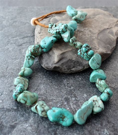 Vintage Hubei Turquoise Nugget Necklace Chinese Spid Gem