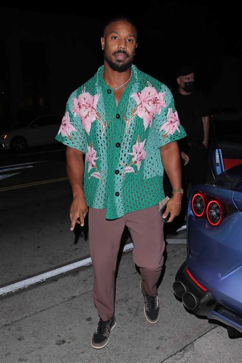 Michael B Jordan In A Green Floral Shirt Arrives At Catch La In West Hollywood 08 13 2021