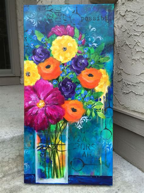 Acrylic Paint Stencils Spray Paint On 12x24 Canvas Flower Loveby