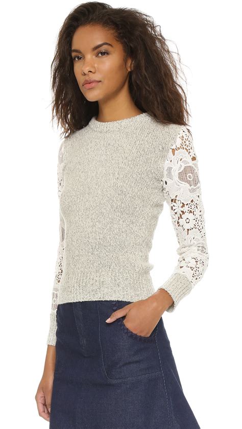 See By Chloé Pullover Sweater With Lace Sleeve Detail Milk In White