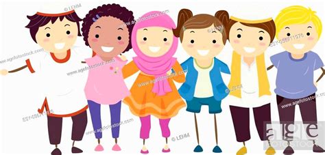 Illustration Of Stickman Kids With Some Kids Wearing Hijab And Taqiyah