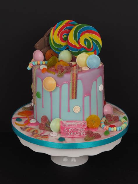 Sweetie Extravagant Tall Birthday Cake With Pink Drip Icing And Candy Birthdaycake Dripcake