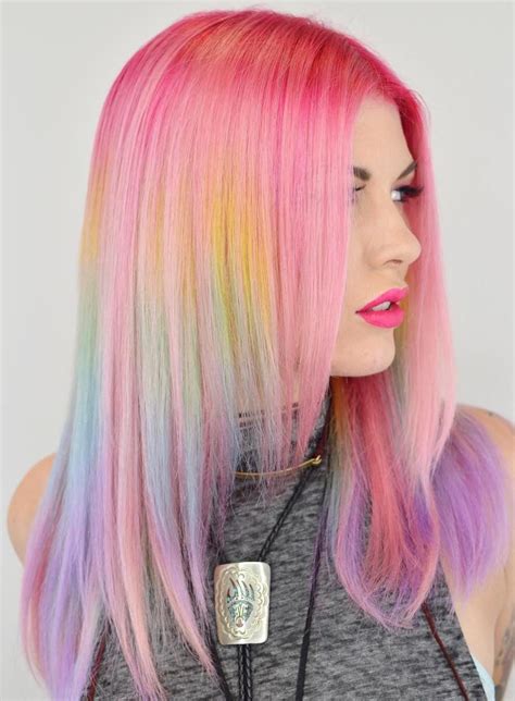 Pastel Pink Hair With Rainbow Highlights Rainbow Hair