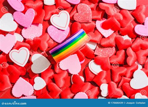 Gay Couples Celebrate Valentines Day Romantic Hearts Background Stock