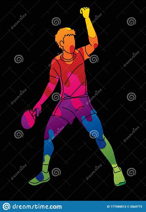 Ping Pong Player Table Tennis Action Cartoon Graphic