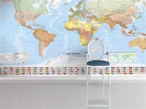 Political World Map And Country Flags Wallpaper Mural Wallmur
