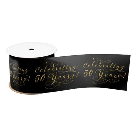 50th Wedding Anniversary Gold Black Satin Ribbon Zazzle