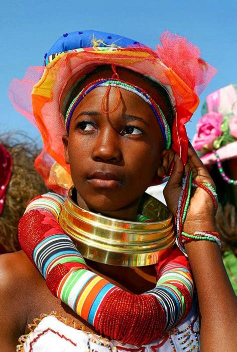 Africa Portrait Of A Ndebele Young Woman With A Golden And Beaded Collar South Africa And I