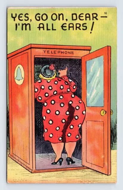 Risque Comic Woman With Big Butt Is All Ears Unp Linen Postcard I