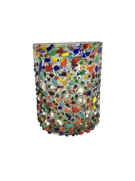 Mexican Confetti With Color Pebbles Handblown Glass 12 Oz Meximart
