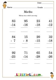 printable subtraction worksheet  grade maths worksheets  kids