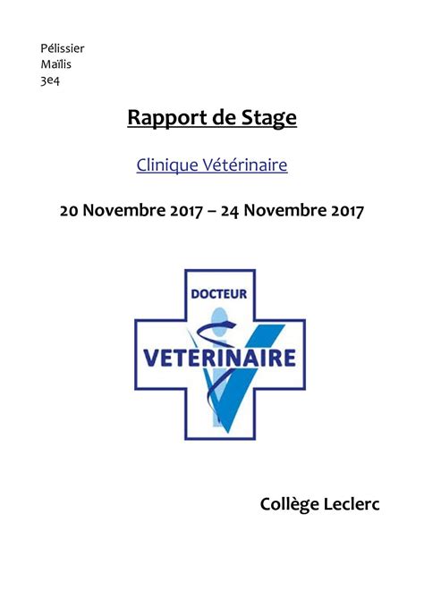 Exemple Rapport De Stage 3eme Veterinaire Le Meilleur Exemple