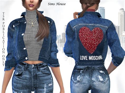 Womens Denim Jacket With A Short Sweater By Sims House At Tsr Sims 4