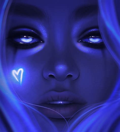 Blue Neon By Lk Digital Portrait Art Realistic Art Girls Cartoon Art