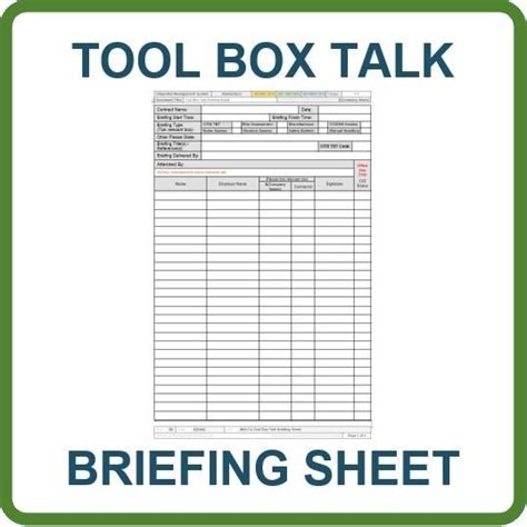 Tool Box Talk Briefing Sheet Farm Safety