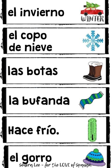 Spanish Winter Bulletin Board Winter Vocabulary Words Word Wall