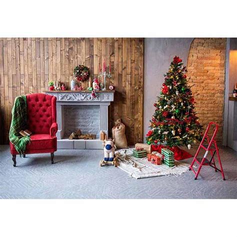 Hot Sale Fox Rolled Christmas Trees Fireplace Vinyl Photo Backdrop