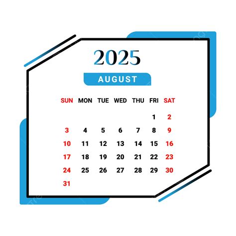 2025 Kalender Bulan Agustus Biru Langit Dan Hitam Vektor Kalender