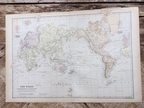 1882 The World On Mercators Projection Large Original Antique World