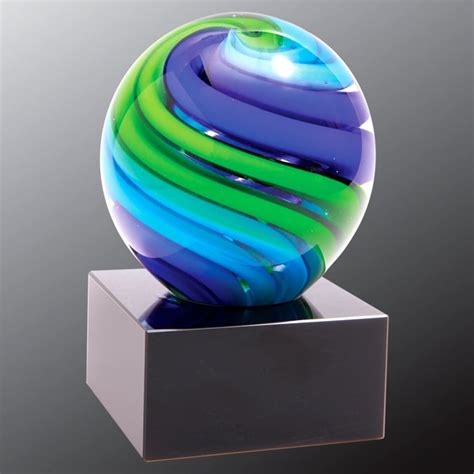 Blue And Green Sphere Art Glass Award Ags56 With Free Engraving
