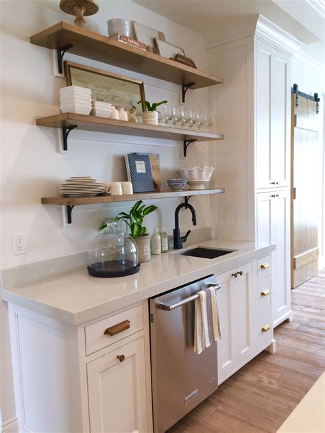 White Kitchen With Wood Accents Wood Floating Shelves Wood Shelves