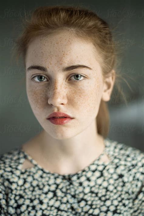 Portrait Of A Beautiful Girl With Freckles By Andrei Aleshyn
