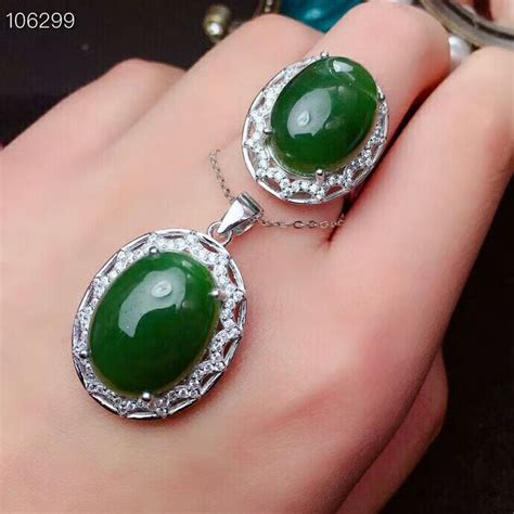 Meibapj Natural Spinach Green Nephrite Jade Gemstone Jewelry Set