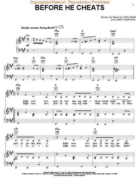 Sheet Music Carrie Underwood Before He Cheats Piano Vocal And Guitar