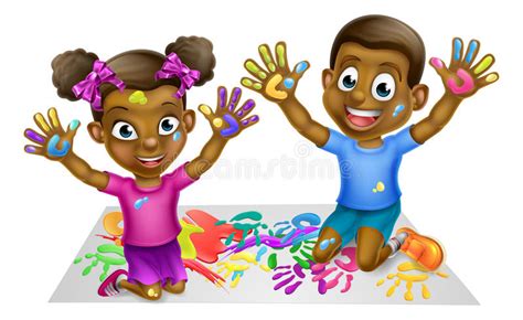 Black Kids Playing With Paints Stock Vector Illustration Of Little