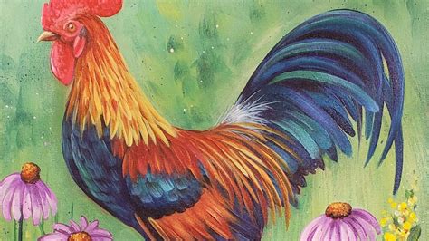 Rooster With Wildflowers Acrylic Painting Live Tutorial Youtube