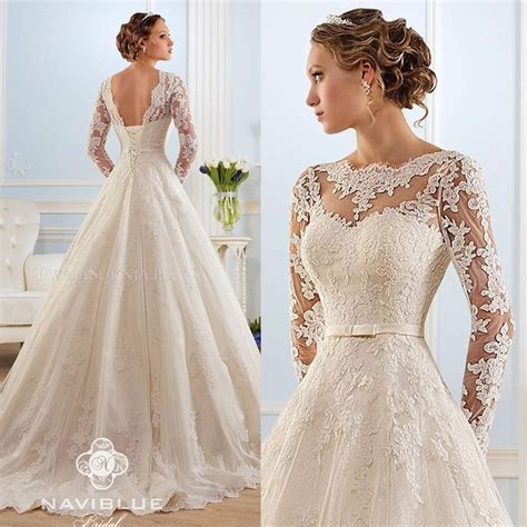 2016 Elegant White Lace Wedding Dresses Sheer Long Sleeves
