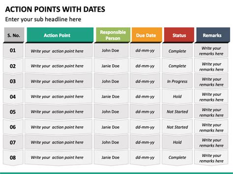 Action Points With Dates Powerpoint Template Ppt Slides