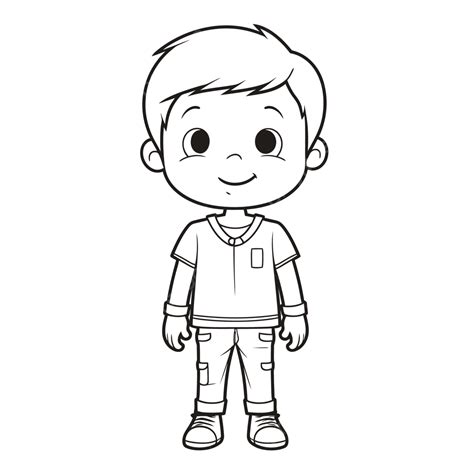 Clip Art Of Boy Coloring Page Character For Kids Outline Sketch Drawing