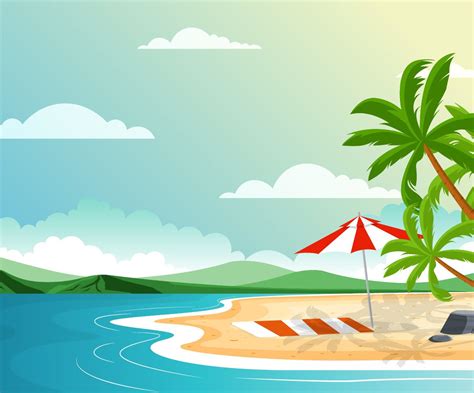 Vacation Tropical Beach Sea Palm Tree Summer Landscape Vector Illustration Background