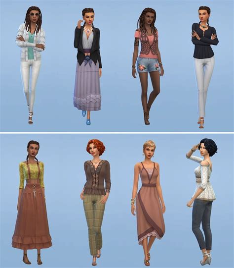 Four Different Poses Of The Same Woman In Various Outfits And Clothes