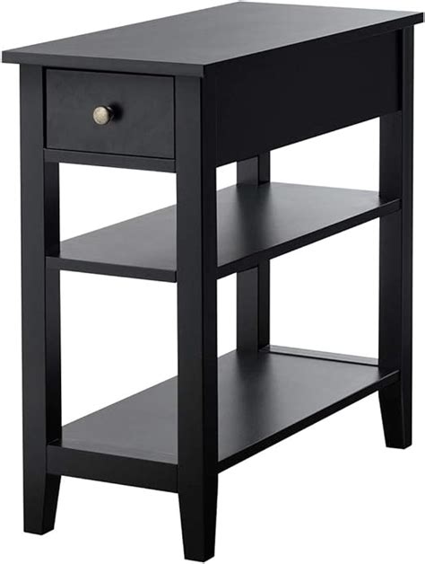 Giantex 3 Tier End Table With Drawer Slideway And Double Shelves Narrow