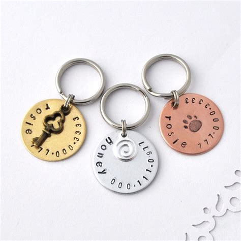 Small Pet Id Tags Brass With Key Charm Small Dogs By Dogidtag On Etsy