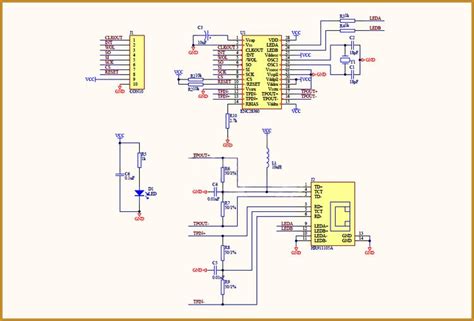 Diagrama esquematico o electronico de piezas y test point, listado de partes y piezas. Modulo con ENC28J60