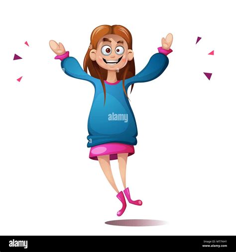 Jump Cartoon Girl Cute Funny Illustration Stock Vector Image And Art