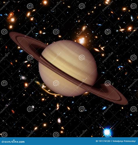 Planet Saturn With Space Background Galaxies And Stars On The