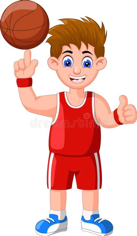 Funny Basketball Player Boy In Red Uniform Cartoon Stock Illustration